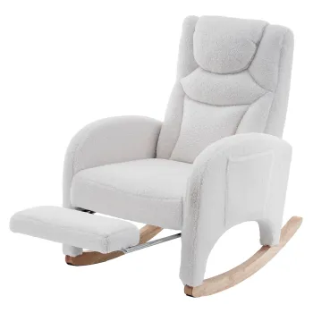 Scaun balansoar fotoliu relaxant cu brate, tapitat si ergonomic, pentru living si dormitor, 66x96-125,5x99 cm, Alb imagine