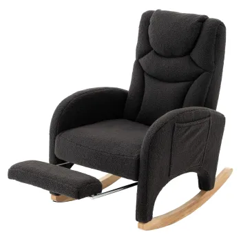 Scaun balansoar fotoliu relaxant cu brate, tapitat si ergonomic, pentru living si dormitor, 66x96-125,5x99 cm, Gri inchis imagine