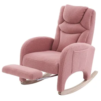 Scaun balansoar fotoliu relaxant cu brate, tapitat si ergonomic, pentru living si dormitor, 66x96-125,5x99 cm, Roz imagine