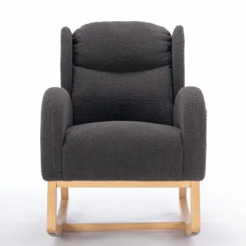 Scaun balansoar modern cu husa din material Teddy, fotoliu cu design ergonomic cu spatar inalt, pentru living si dormitor, 71x96,5x101 cm, Gri inchis imagine