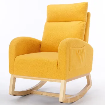 Scaun balansoar modern din material Teddy, cu sezut captusit si buzunar lateral ascuns, pentru living si dormitor, 71x88x104,5 cm, Galben imagine
