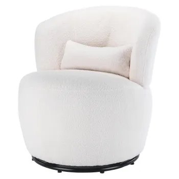 Scaun Birou Girevol din Plus Teddy cu Perna Lombara, Baza Metalica Rotativa la 360?, Capacitate 100 kg, 65x70x73 cm, Alb imagine