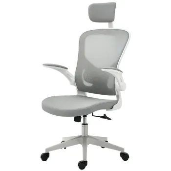 Scaun de birou ergonomic Vinsetto cu functie de balans spatar inalt suport lombar suport pentru cap brate pliabile acasa-birou Gri 65 x 64 x 114-122 cm | Aosom Romania imagine