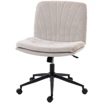 Scaun de Birou HOMCOM, Reglabil, Inclinabil si Rotativ, din Chenille si Otel, 62x67x83-93 cm, Bej | Aosom Romania imagine
