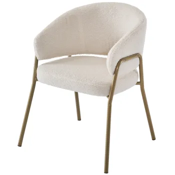 Scaun de Masa Modern din Catifea de Miel, cu Brate, Spatar, Picioare negre, Alb imagine