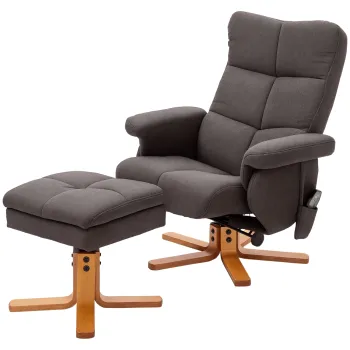 Scaun de masaj HOMCOM cu taburet, 360? rotativ, electric, cu functie de intindere si spatiu de depozitare, scaun de relaxare pentru televizor, poliester, maro | Aosom Romania imagine