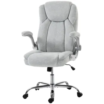 Scaun Ergonomic HOMCOM, Spatar Inalt, Tapitat in Catifea Imprimata, Cotiere Rabatabile, Alb Crem | Aosom Romania imagine