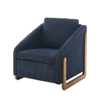 Scaun modern de accent pentru living, fotoliu cu brate din lemn si perna pentru spate, material chenille, 73,5x73,5x73,5 cm, Albastru imagine