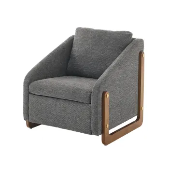 Scaun modern de accent pentru living, fotoliu cu brate din lemn si perna pentru spate, material chenille, 73,5x73,5x73,5 cm, Gri imagine