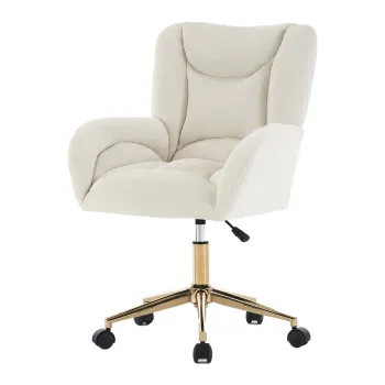 Scaun rotativ reglabil pe inaltime, din material de catifea si picioare aurii, design ergonomic, pentru birou, dormitor, 62x64x88-97 cm, Fildes imagine