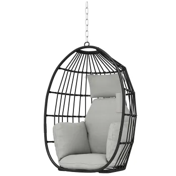 Scaun Suspendat Outsunny in Forma de Ou Fara Suport, Pliabil, cu Perna Moale si Tetiera, Suport Pahar, Capacitate 120 kg, Gri Inchis | Aosom Romania imagine