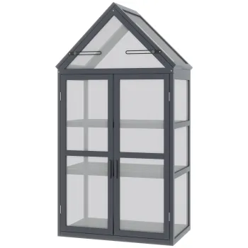 Sera mini Outsunny cu 3 nivele, sere pentru plante cu acoperis rabatabil, usi duble din lemn, policarbonat rezistent la intemperii, natural, 70,5 x 42 x 132 cm | Aosom Romania imagine