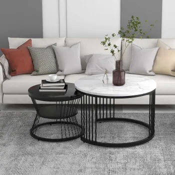 Set 2 Mese de Cafea Moderne cu Imbinare, Negru+Alb | Aosom Romania imagine