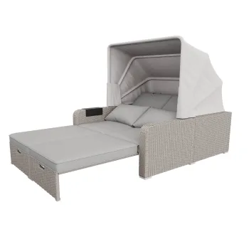 Set canapea de gradina din polyrattan pentru 2 persoane, canapea lounge cu structura din otel si perne, Khaki imagine