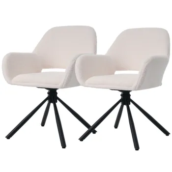 Set de 2 scaune de dining moderne, tapitate in sherpa, cu cotiere si functie rotativa, Alb imagine