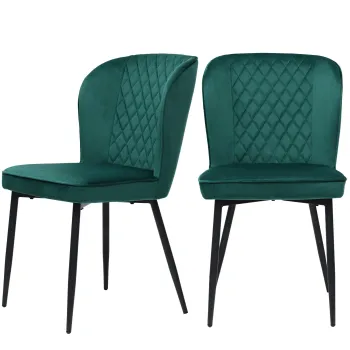 Set de 2 scaune de pranz, scaun tapitat cu spatar, sezut din catifea si structura metalica, 47x43x86 cm, Verde imagine