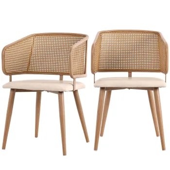 Set de 2 scaune de sufragerie cu spatar din ratan, Bej+Maro | Aosom Romania imagine