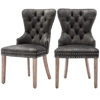 Set de 2 scaune de sufragerie tapitate in catifea, Gri | Aosom Romania imagine