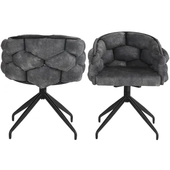 Set de 2 scaune din catifea, rotative 360?, scaune Bubble, 45x44x77,5 cm, Gri imagine