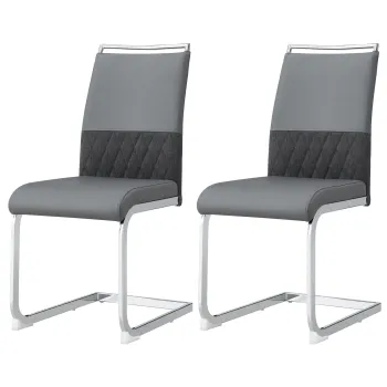 Set de 2 scaune moderne pentru sufragerie, cu spatar inalt, din PU si material textil, pentru bucatarie si birou, Gri imagine