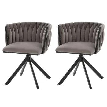 Set de 2 scaune pivotante din catifea, Gri | Aosom Romania imagine