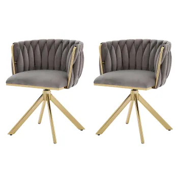 Set de 2 scaune pivotante din catifea, Gri | Aosom Romania imagine