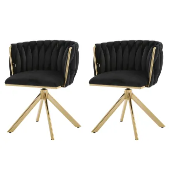 Set de 2 scaune pivotante din catifea, Negru | Aosom Romania imagine