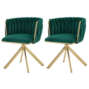 Set de 2 scaune pivotante din catifea, Smarald | Aosom Romania imagine