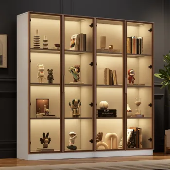 Set de 2 Vitrine cu Iluminare LED in 16 Culori, Usi Batante si Rafturi Reglabile, 80x40x160 cm (fiecare), Dulap Inalt pentru Living, Alb imagine