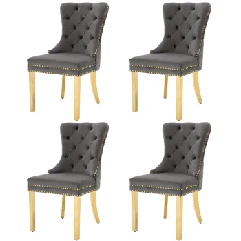 Set de 4 scaune de sufragerie tapitate in catifea, Gri | Aosom Romania imagine