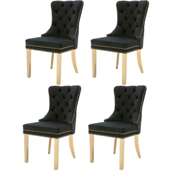 Set de 4 scaune de sufragerie tapitate in catifea, Negru | Aosom Romania imagine