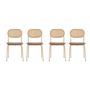 Set de 4 Scaune pentru Sufragerie Moderne din Rattan cu Structura Metalica, 60x50x48 cm, Maro imagine