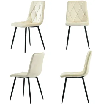 Set de 4 scaune tapitate in catifea twill pentru sala de mese cu spatar, structura din metal, 45x40x86 cm, Bej imagine