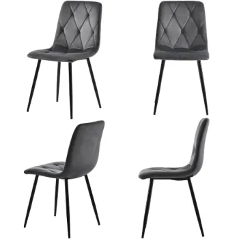 Set de 4 scaune tapitate in catifea twill pentru sala de mese cu spatar, structura din metal, 45x40x86 cm, Gri imagine