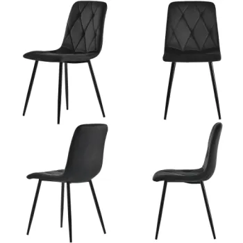 Set de 4 scaune tapitate in catifea twill pentru sala de mese cu spatar, structura din metal, 45x40x86 cm, Negru imagine