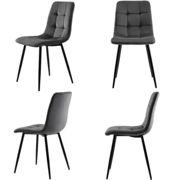 Set de 4 scaune tapitate pentru sufragerie cu spatar, structura din metal, 44x46x86 cm, Gri imagine