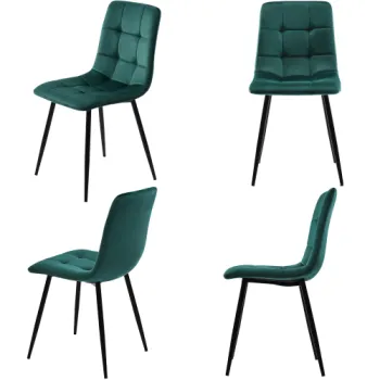 Set de 4 scaune tapitate pentru sufragerie cu spatar, structura din metal, 44x46x86 cm, Verde imagine