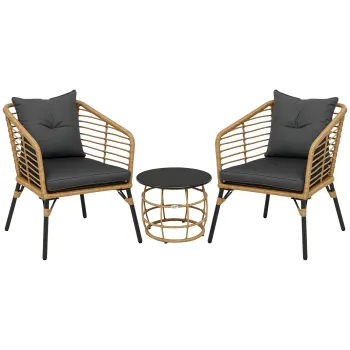 Set de bistro Outsunny format din 3 piese, rezistent la intemperii, 1 masa de cafea, 2 scaune, 62 cm x 65 cm x 78 cm, nisip+gri inchis | Aosom Romania imagine
