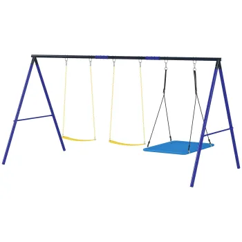 Set de leagane AIYAPLAY pentru 3 copii, 120 kg capacitate de incarcare, leagane pentru exterior, Multicolor | Aosom Romania imagine