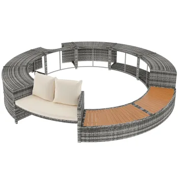 Set de lounge pentru gradina cu canapea rotunda, picioare ajustabile, include perne, pentru jacuzzi si piscina, Gri imagine