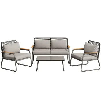 Set de lounge pentru gradina pentru 4 persoane, cu canapea dubla, 2 canapele individuale si 1 masuta de cafea, Gri imagine