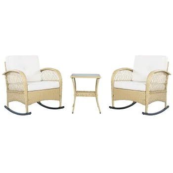 Set de mobilier din rattan pentru balcon (3 piese), 2 scaune balansoar confortabile cu spatar inalt, 80x76x86 cm, Bej imagine