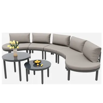 Set mobilier de gradina 5 locuri, 2 mese de cafea din sticla securizata, perne si saltele confortabile, Gri imagine