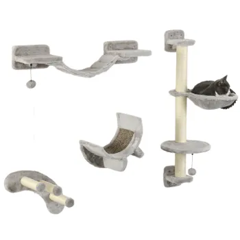 Set Mobilier Perete pentru Pisici, Platforme, Hamac, Scara si Stalpi de Scracatat, Pana la 5 kg, Confortabil si Sigur | Aosom Romania imagine