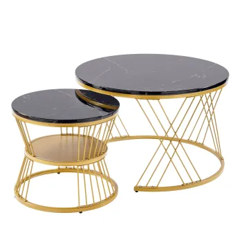 Set modern de masute nesting, 2 piese, 70x70x45 cm/45x45x40 cm, Negru imagine