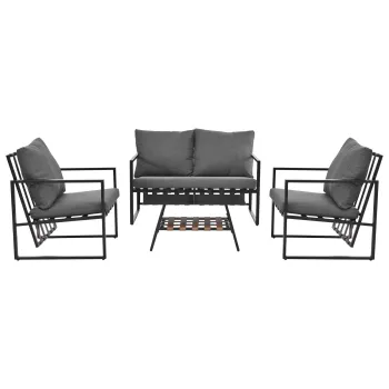 Set pentru exterior 4 piese, sticla securizata si perne lavabile, Negru imagine