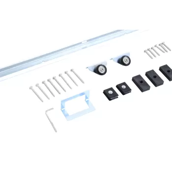 Set usa glisanta metalica HOMCOM cu unelte, role, ghidaj de podea, blocuri si cheie hexagonala, 186x2,5x3,77cm, argintiu | Aosom RO imagine