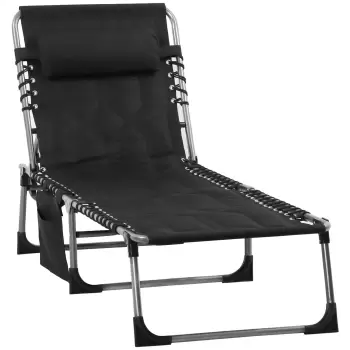 Sezlong de Gradina cu Spatar Reglabil Outsunny in 5 pozitii cu Tetiera, 188x57x30cm, Negru | Aosom Ro imagine