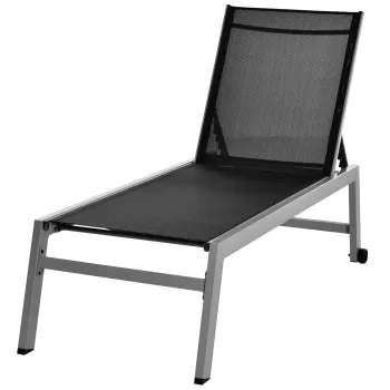Sezlong Outsunny Pat de Plaja pliabil cu bureta in textilene Negru si Argintiu imagine