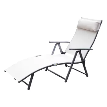 Sezlong Scaun de Gradina Outsunny, Pliabil Spatar Reglabil, Crem Alb | Aosom RO imagine